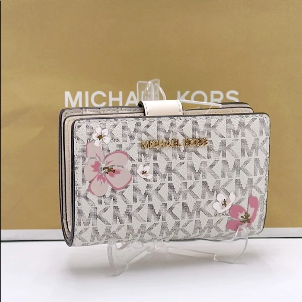 Michael Kors Jet Set Medium Floral Embellished Signature Logo Bi-fold Wallet NWT